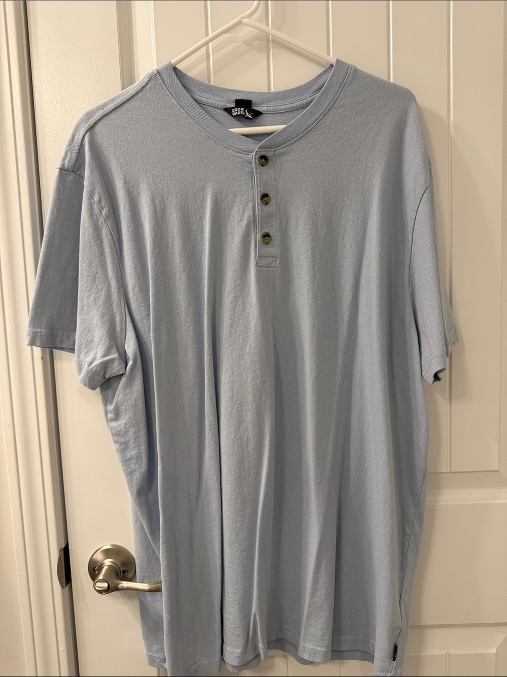 Xl Light Blue Short-Sleeve Henley Shirt - Unbranded